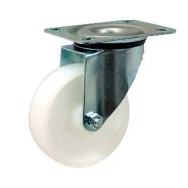 Drejbar Industrihjul i hvid nylon med bremse