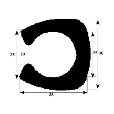 Relingslist 38x38mm Sort