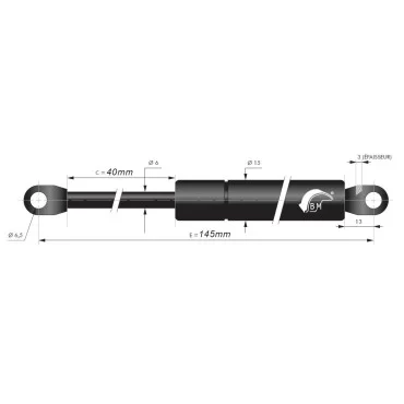 Gasfjäder 40mm 6/15mm fasta ögon